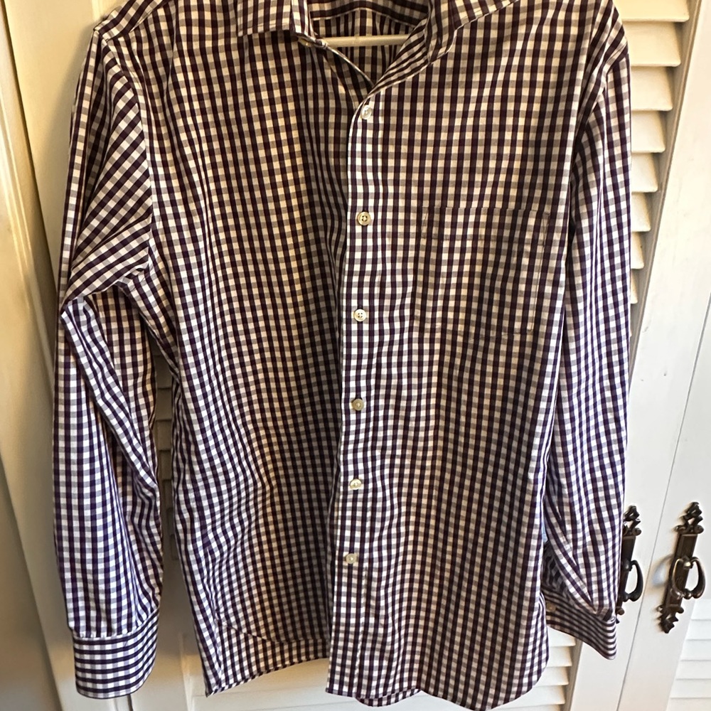 J. Crew Men's Gingham Shirt - Purple and White